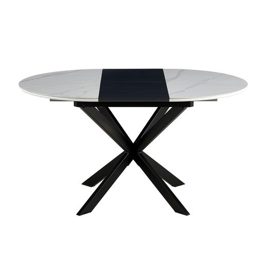 Table à manger ronde extensible en céramique et métal noir et blanc, 100-140 x 100 x 75 cm | Ibiza