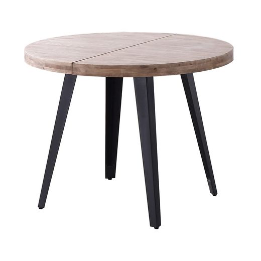 Mesa de comedor redonda extensible de madera de roble honey y metal en natural y negro, 120 - 160 - 200  x 120 x 76 cm | Berg