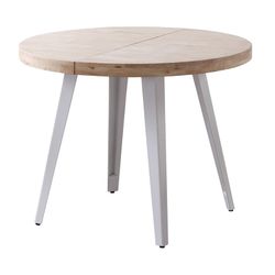 Ronde uitschuifbare eettafel in eikenhout en metaal in naturel en wit, 120 - 160 - 200 x 120 x 76 cm | Berg