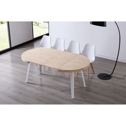 Ronde uitschuifbare eettafel in eikenhout en metaal in naturel en wit, 120 - 160 - 200 x 120 x 76 cm | Berg