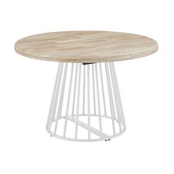 Extendable round dining table made of oak wood and metal in natural and white, 120 - 160 - 200 x 120 x 76 cm | Brad