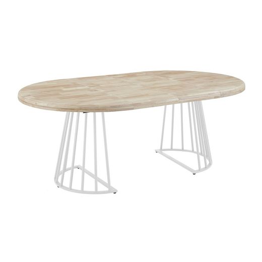 Extendable round dining table made of oak wood and metal in natural and white, 120 - 160 - 200 x 120 x 76 cm | Brad