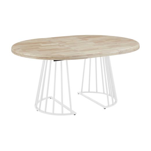 Extendable round dining table made of oak wood and metal in natural and white, 120 - 160 - 200 x 120 x 76 cm | Brad