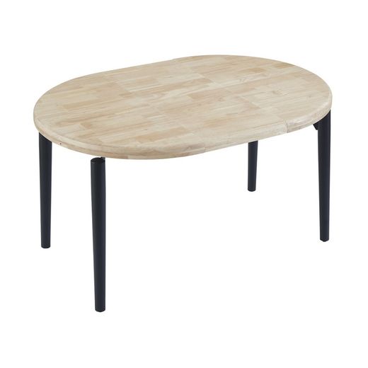 Extendable round dining table made of oak wood and metal in natural and black, 100 - 140 - 180 x 100 x 76 cm | Moon