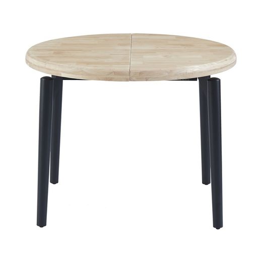 Extendable round dining table made of oak wood and metal in natural and black, 100 - 140 - 180 x 100 x 76 cm | Moon