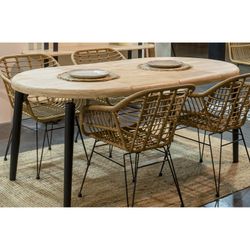 Extendable round dining table made of oak wood and metal in natural and black, 100 - 140 - 180 x 100 x 76 cm | Moon