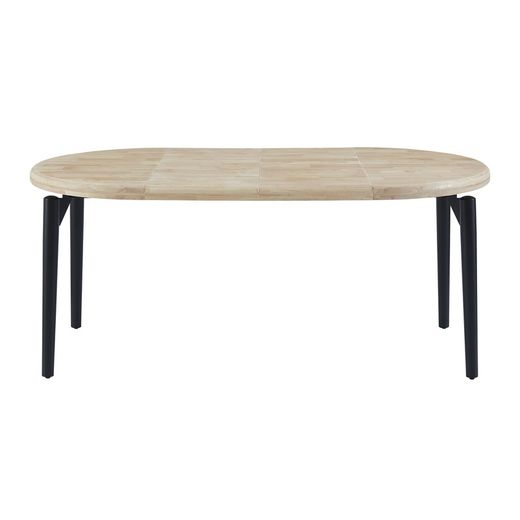Extendable round dining table made of oak wood and metal in natural and black, 100 - 140 - 180 x 100 x 76 cm | Moon