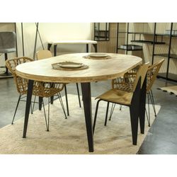 Extendable round dining table made of oak wood and metal in natural and black, 120 - 160 - 200 x 120 x 76 cm | Berg