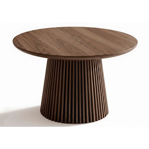 Mesa de comedor redonda extensible de madera en color nogal, 120 - 160 - 200 x 120 x 75 cm | Keanu