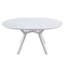 Tavolo da pranzo rotondo allungabile in legno e metallo bianco, 120-160 x 120 x 75 cm | Delta