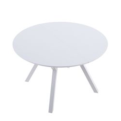 Tavolo da pranzo rotondo allungabile in legno e metallo bianco, 120-160 x 120 x 75 cm | Delta