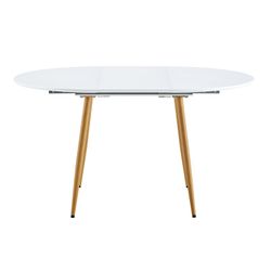 Mesa de jantar redonda extensível em madeira e metal em branco e natural, 100-140 x 100 x 75 cm | ártico