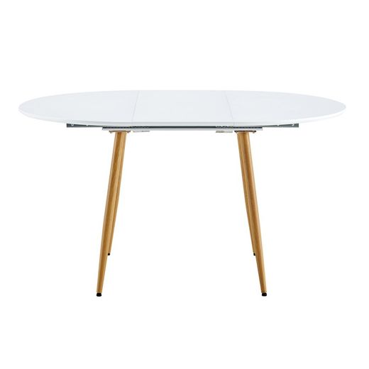 Mesa de jantar redonda extensível em madeira e metal em branco e natural, 100-140 x 100 x 75 cm | ártico