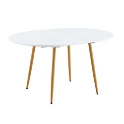 Mesa de jantar redonda extensível em madeira e metal em branco e natural, 100-140 x 100 x 75 cm | ártico