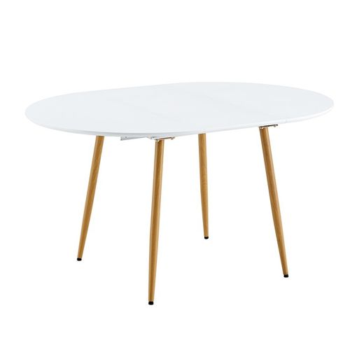 Mesa de jantar redonda extensível em madeira e metal em branco e natural, 100-140 x 100 x 75 cm | ártico