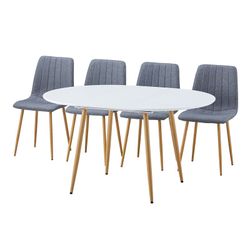 Mesa de jantar redonda extensível em madeira e metal em branco e natural, 100-140 x 100 x 75 cm | ártico