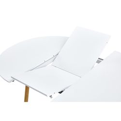 Mesa de jantar redonda extensível em madeira e metal em branco e natural, 100-140 x 100 x 75 cm | ártico
