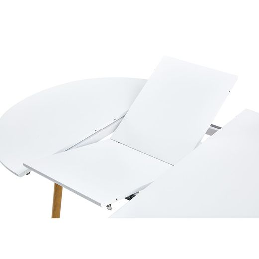Mesa de jantar redonda extensível em madeira e metal em branco e natural, 100-140 x 100 x 75 cm | ártico