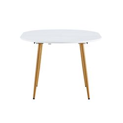 Mesa de jantar redonda extensível em madeira e metal em branco e natural, 100-140 x 100 x 75 cm | ártico