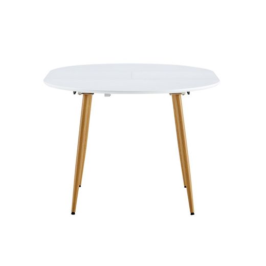 Mesa de jantar redonda extensível em madeira e metal em branco e natural, 100-140 x 100 x 75 cm | ártico