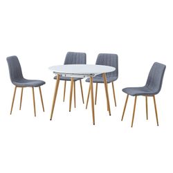 Mesa de jantar redonda extensível em madeira e metal em branco e natural, 100-140 x 100 x 75 cm | ártico