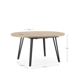 επεκτεινόμενη στρογγυλή τραπεζαρία από ξύλο και μέταλλο σε δρυς και μαύρο, 120-150 x 120 x 77 cm | Κλεό