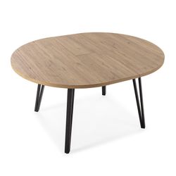 επεκτεινόμενη στρογγυλή τραπεζαρία από ξύλο και μέταλλο σε δρυς και μαύρο, 120-150 x 120 x 77 cm | Κλεό