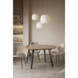 επεκτεινόμενη στρογγυλή τραπεζαρία από ξύλο και μέταλλο σε δρυς και μαύρο, 120-150 x 120 x 77 cm | Κλεό