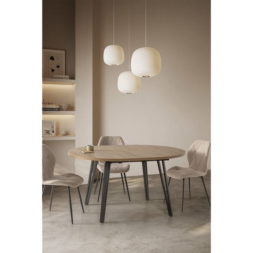 επεκτεινόμενη στρογγυλή τραπεζαρία από ξύλο και μέταλλο σε δρυς και μαύρο, 120-150 x 120 x 77 cm | Κλεό