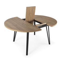 επεκτεινόμενη στρογγυλή τραπεζαρία από ξύλο και μέταλλο σε δρυς και μαύρο, 120-150 x 120 x 77 cm | Κλεό