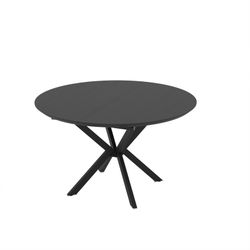 Table de salle à manger ronde extensible en bois et métal noir, 126/160 x 126/160 x 76 cm | Naira