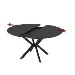 Table de salle à manger ronde extensible en bois et métal noir, 126/160 x 126/160 x 76 cm | Naira