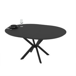 Table de salle à manger ronde extensible en bois et métal noir, 126/160 x 126/160 x 76 cm | Naira