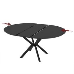 Table de salle à manger ronde extensible en bois et métal noir, 126/160 x 126/160 x 76 cm | Naira