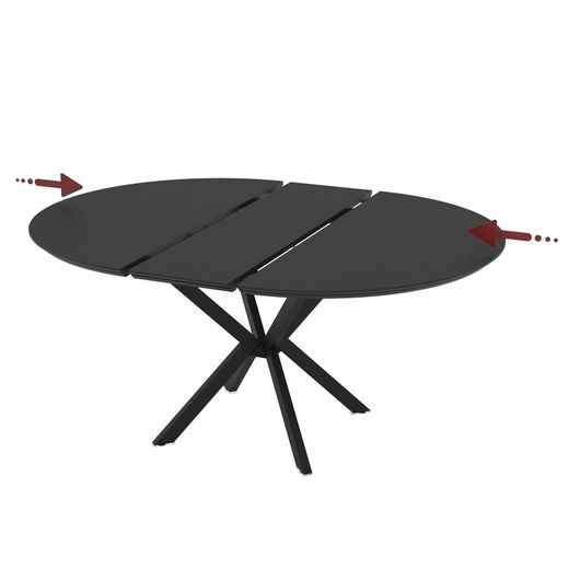 Table de salle à manger ronde extensible en bois et métal noir, 126/160 x 126/160 x 76 cm | Naira