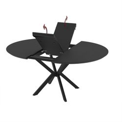 Table de salle à manger ronde extensible en bois et métal noir, 126/160 x 126/160 x 76 cm | Naira