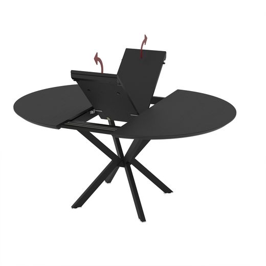 Table de salle à manger ronde extensible en bois et métal noir, 126/160 x 126/160 x 76 cm | Naira