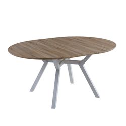 Extendable round wooden and metal dining table in oak and white, 120-160 x 120 x 75 cm | Delta