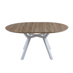 Extendable round wooden and metal dining table in oak and white, 120-160 x 120 x 75 cm | Delta