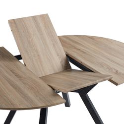 Extendable round wooden and metal dining table in oak and black, 120-160 x 120 x 75 cm | Delta