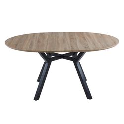 Extendable round wooden and metal dining table in oak and black, 120-160 x 120 x 75 cm | Delta