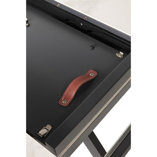 Extendable round dining table in synthetic stone and MDF in black and white, 120-160 x 120 x 76 cm | Bela