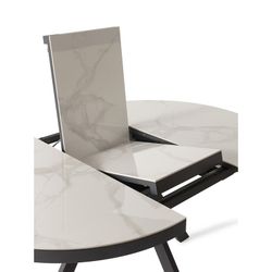Extendable round dining table in synthetic stone and MDF in black and white, 120-160 x 120 x 76 cm | Bela