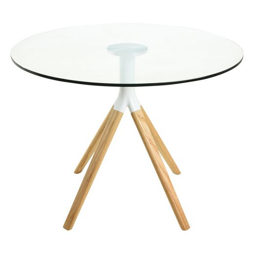 Mesa de comedor redonda. Madera de haya y tapa de cristal (100 x 75 cm) | Serie BE2