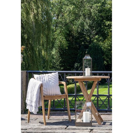 Table à manger de jardin ronde en bois de teck naturel, 70 x 70 x 75 cm | Oviedo