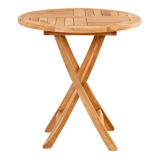 Table à manger de jardin ronde en bois de teck naturel, 70 x 70 x 75 cm | Oviedo