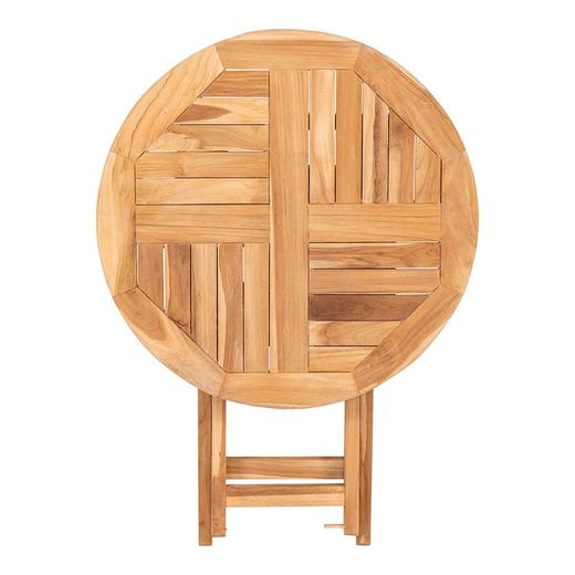 Table à manger de jardin ronde en bois de teck naturel, 70 x 70 x 75 cm | Oviedo