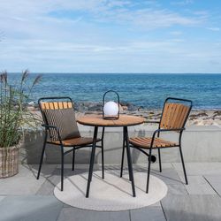 Tavolo da pranzo da giardino rotondo in legno di teak, colore naturale e nero, 70 x 70 x 74 cm | Cleveland