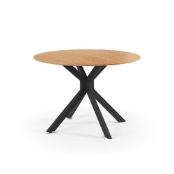 Round folding dining table in wood and metal, oak color, 110 x 110 x 75 cm | Avia
