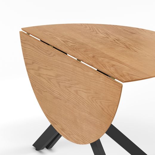 Round folding dining table in wood and metal, oak color, 110 x 110 x 75 cm | Avia